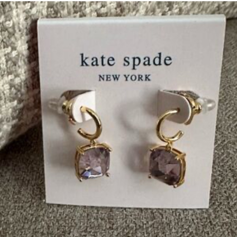 Kate Spade Gold Huggie Earrings with Purple Stones NEW‎